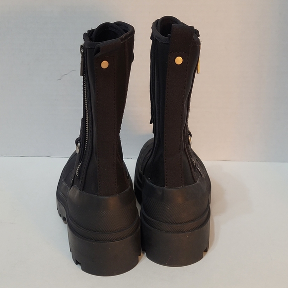 Zara Black Canvas Women's Combat Boots Chunky Heel Lace-up Zip-up Sz40 (US Sz9) - Picture 10 of 16